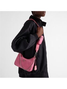 Prada Pink Re-edition 2005 Nylon Shoulder Bag with Chain Strap